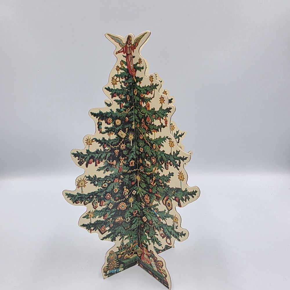 Vintage 1979‎ Cardboard Christmas Tree Stand Up Merrimack Publishing Company 9"